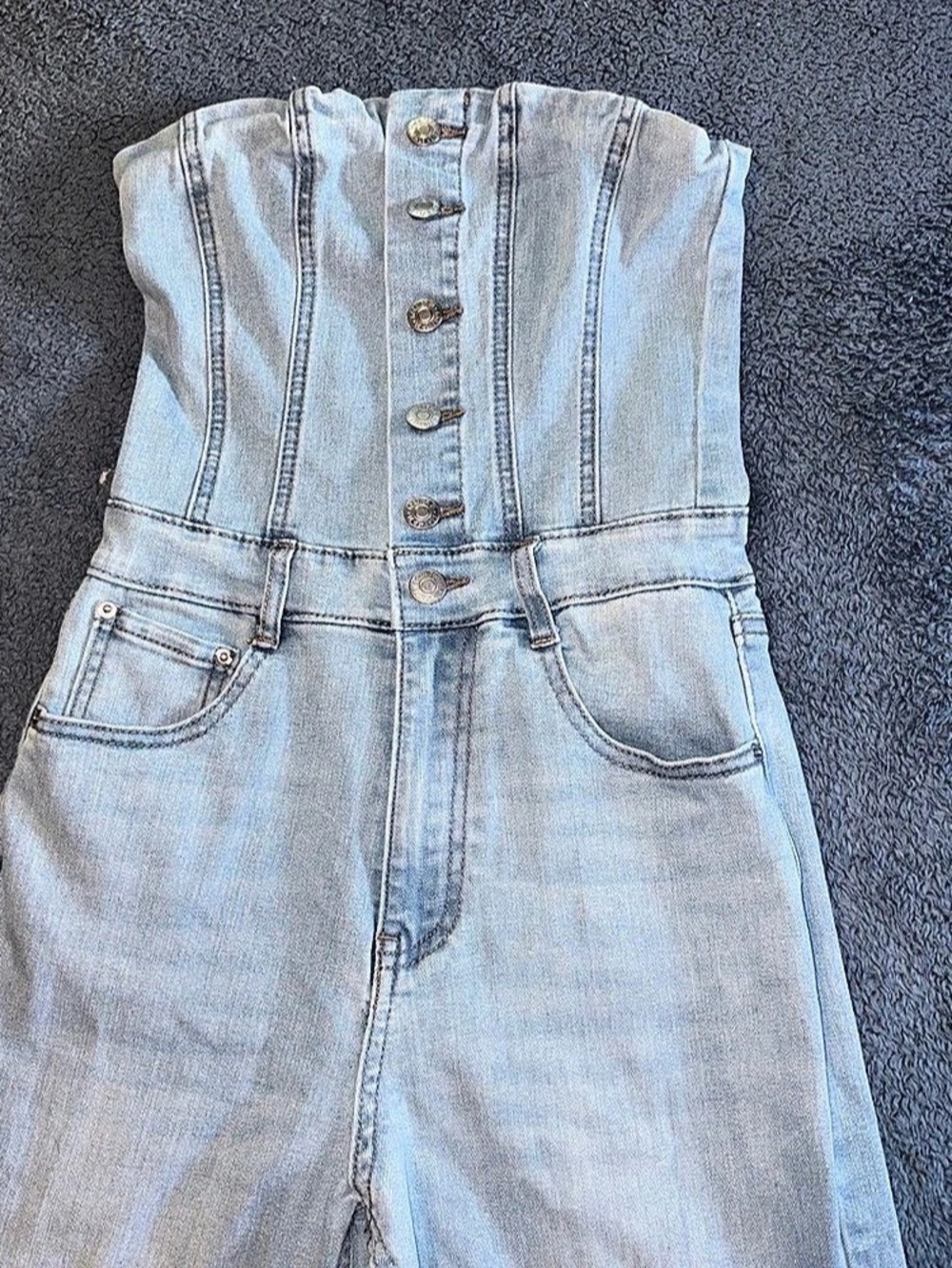 Forever 21 Wide Leg Denim Jumpsuit in Blue small